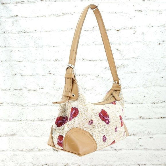 Womens Cream Red Embroidered Adjustable Shoulder Strap Baguette Handbag … - Picture 2 of 14